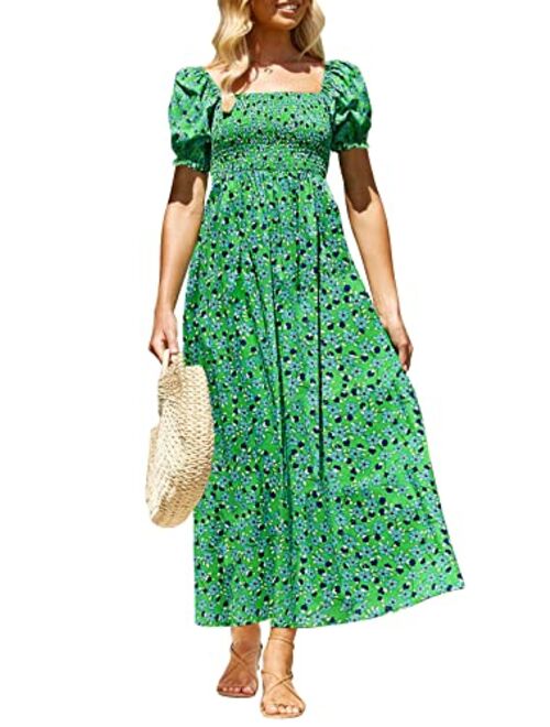 ZESICA Women's 2023 Summer Boho Floral Print Square Neck Ruffle Swing Beach Long Maxi Dress