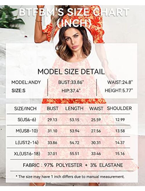 BTFBM Women Casual Summer Dresses 2023 Spring Crew Neck Ruffle Short Sleeve Floral Leopard Smocked Boho Flowy Maxi Dress