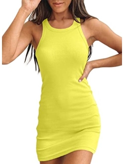 Samefar Womens Ribbed Scoop Neck Sleeveless Tank Dresses Basic Bodycon Mini Dress