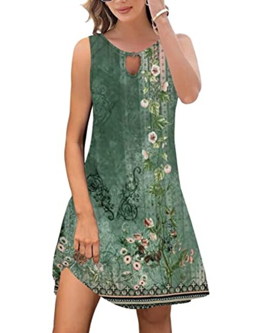 ETCYY Summer Dresses for Women 2023 Trendy Boho Floral Print Cover Up Crew Neck Sleeveless SundresseswithPockets