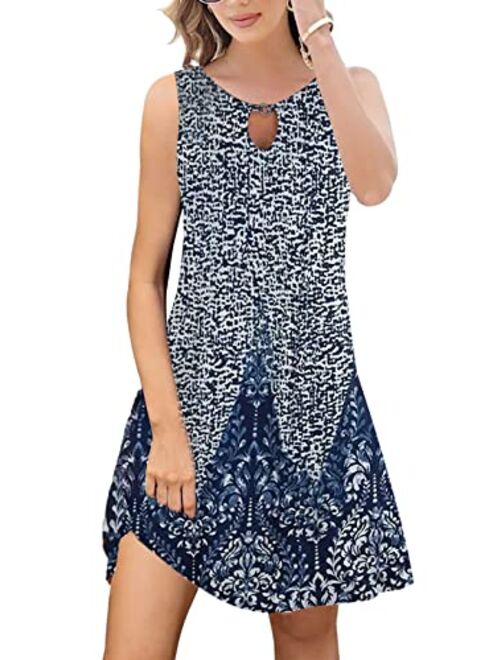 ETCYY Summer Dresses for Women 2023 Trendy Boho Floral Print Cover Up Crew Neck Sleeveless SundresseswithPockets