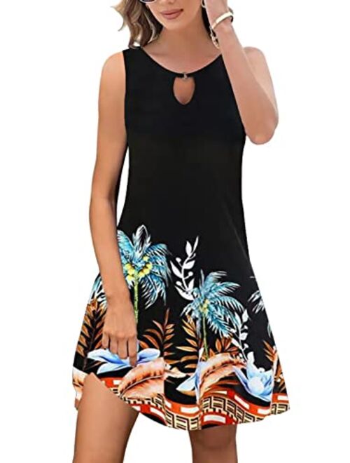 ETCYY Summer Dresses for Women 2023 Trendy Boho Floral Print Cover Up Crew Neck Sleeveless SundresseswithPockets