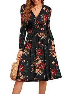 WEACZZY Women's Summer Short Sleeve Casual Dresses V-Neck Floral Party Dress with Pockets