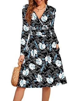 WEACZZY Women's Summer Short Sleeve Casual Dresses V-Neck Floral Party Dress with Pockets