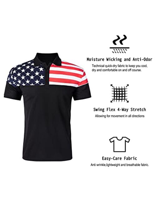 UNIFACO Men's American Flag Polo Shirt Patriotic Performance Golf Short Sleeve Polo T-Shirts M-XXL