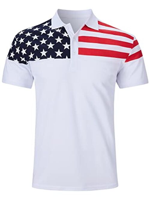 UNIFACO Men's American Flag Polo Shirt Patriotic Performance Golf Short Sleeve Polo T-Shirts M-XXL