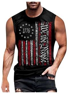 Mainfini Mens 1776 Distressed Tank Top 4th of July Shirt American Flag Patriotic Sleeveless Independence Day Shirt