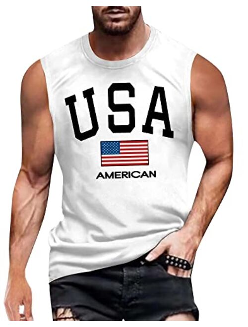 Mainfini Mens 1776 Distressed Tank Top 4th of July Shirt American Flag Patriotic Sleeveless Independence Day Shirt