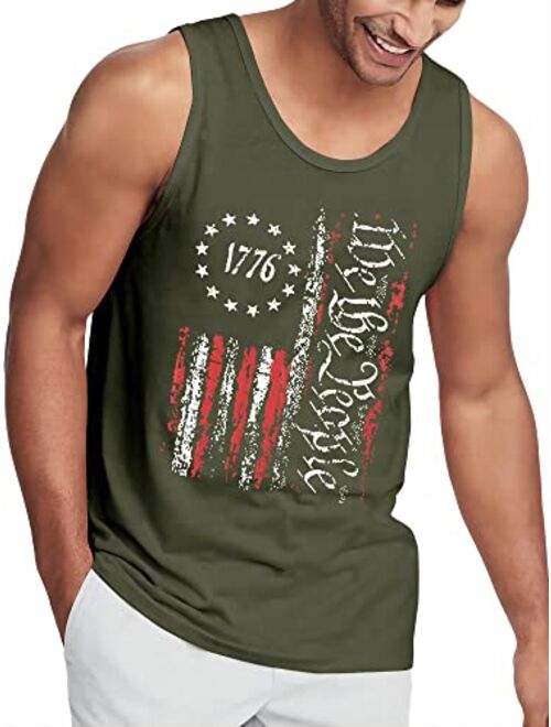 Cm-Kid Men's American Flag Tank Tops 1776 4th of July Shirts Casual Sleeveless Gym Workout Tanks USA Flag Patriotic T-Shirts