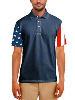 AOBUTE Mens Patriotic Polo Shirts July 4th American Flag Golf Activewear Tops