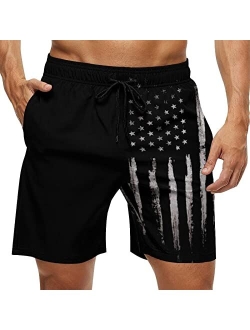 SDFGE MensDistressed American FlagSwimTrunksPatriotic QuickDrySummerBeachShortswithMeshLiningandPockets