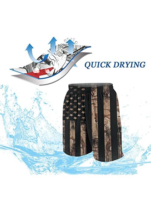 SDFGE MensDistressed American FlagSwimTrunksPatriotic QuickDrySummerBeachShortswithMeshLiningandPockets