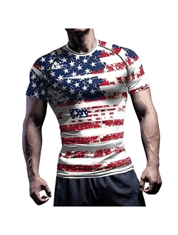 Rcimuue Men's American USA Flag Patriotic Compression Shirts US 4th of July Compression T-Shirts Workout Sports Short Sleeve