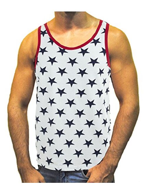 Pacific Surf Men's Patriotic American Flag Stars All Over Tank Top Shirt