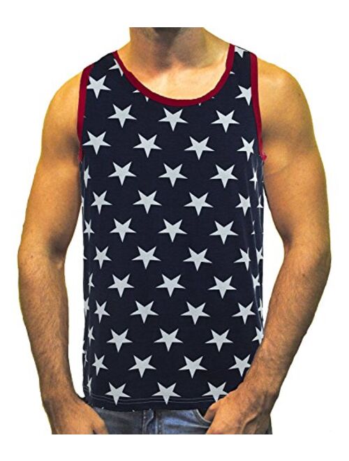 Pacific Surf Men's Patriotic American Flag Stars All Over Tank Top Shirt