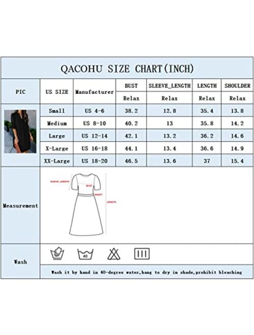 QACOHU Womens V Neck Ruffle Short Sleeve Simple Solid Color Casual Summer Dress