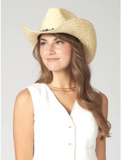 San Diego Hat Co. San Diego Hat Company Women's Palm Straw Cowboy Hat with Leather Band Natural