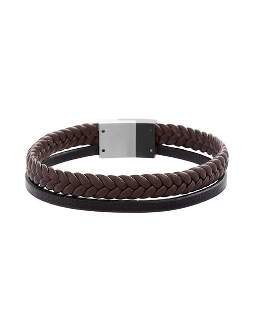 1913 Men's Black & Brown Double Strand Genuine Leather Bracelet