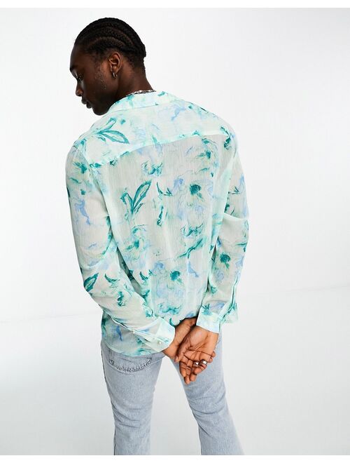 ASOS DESIGN relaxed deep camp collar sheer shirt in watercolor floral print