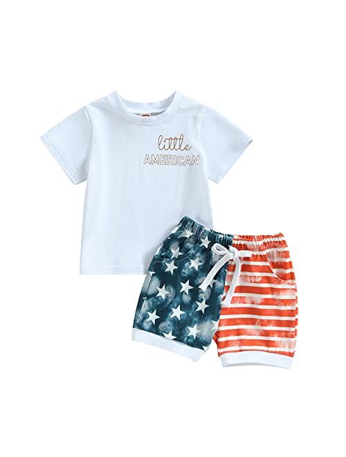 BOIBOKOKO 4th of July Baby Boy Outfit Short Sleeve Crewneck Shirt Tops American Flag Shorts USA Memorial Day Clothes