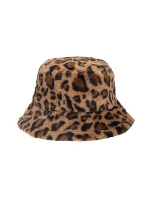 San Diego Hat Company San Diego Hat Co. Women's Faux Fur Iconic Bucket Hat with Wide Brim, Camel, One Size