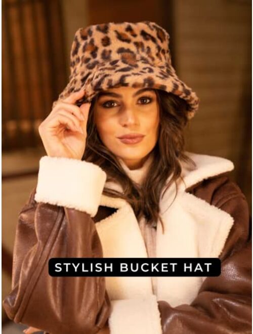 San Diego Hat Company San Diego Hat Co. Women's Faux Fur Iconic Bucket Hat with Wide Brim, Camel, One Size