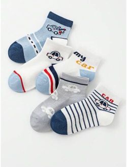 YWxiaotong 5pairs Boys Car & Letter Graphic Ankle Socks For Summer