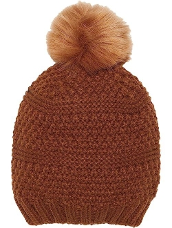 Knit Beanie w/ Faux Fur Pom