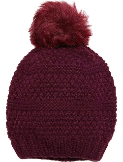 Knit Beanie w/ Faux Fur Pom