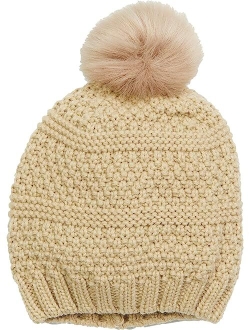 Knit Beanie w/ Faux Fur Pom