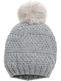 Knit Beanie w/ Faux Fur Pom