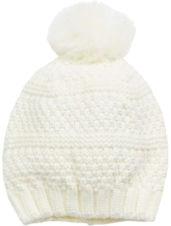 Knit Beanie w/ Faux Fur Pom