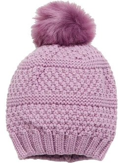 Knit Beanie w/ Faux Fur Pom