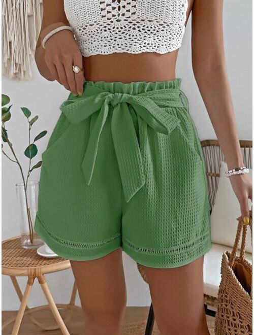 SHEIN VCAY Paperbag Waist Belted Eyelet Detail Shorts