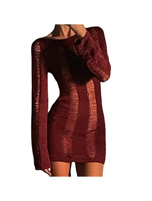 Pdxnyxx Long Sleeve Dress for Women Sexy Y2k Dress Bodycon Dresses for Women Sexy Dresses for Women