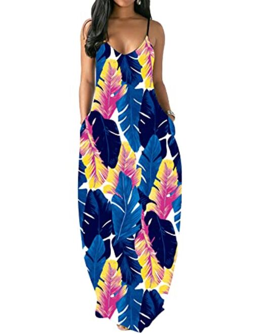 vunahzma Womens Casual Sleeveless Plus Size Loose Long Maxi Dress with Pockets