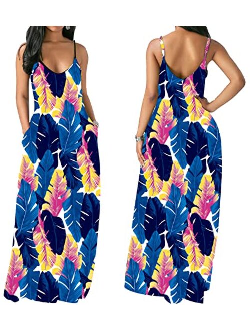 vunahzma Womens Casual Sleeveless Plus Size Loose Long Maxi Dress with Pockets