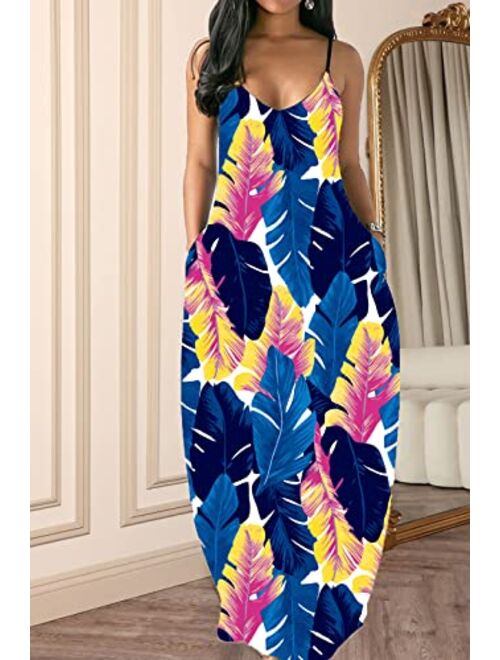 vunahzma Womens Casual Sleeveless Plus Size Loose Long Maxi Dress with Pockets