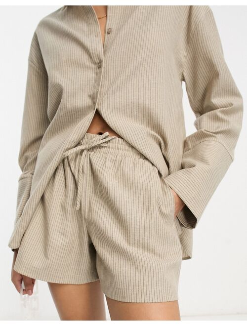 NA-KD x Hanna Schonberg drawstring shorts in beige stripe - part of a set