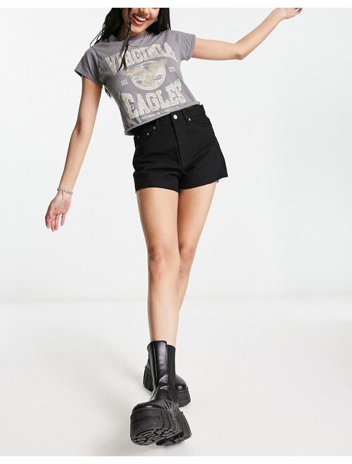 Dr Denim Skye denim shorts with raw hem in black