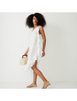 Ruffle one-shoulder cover-up dress in soft gauze