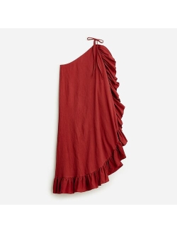 Ruffle one-shoulder cover-up dress in soft gauze