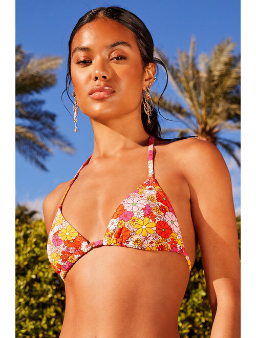 Lulus Float Your Boat Pink Multi Floral Triangle Bikini Top