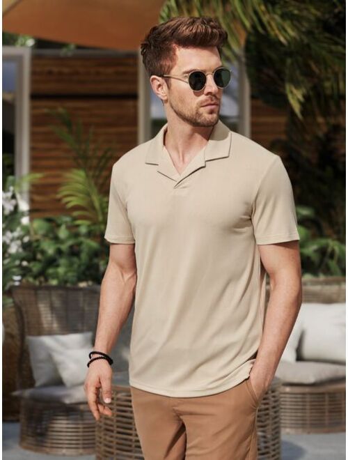 Buy SHEIN Men Solid Ribbed Knit Polo Shirt online | Topofstyle