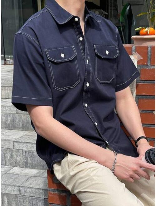 DAZY Men Flap Pocket Top-stitching Shirt