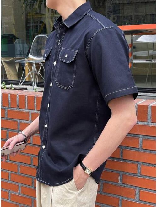 DAZY Men Flap Pocket Top-stitching Shirt