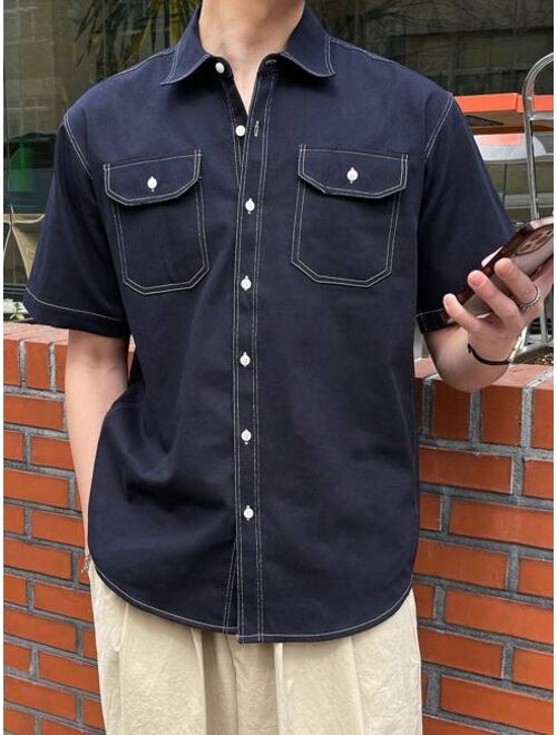 DAZY Men Flap Pocket Top-stitching Shirt