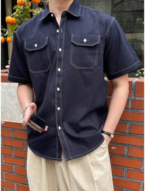 DAZY Men Flap Pocket Top-stitching Shirt