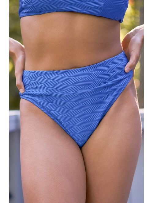 Rhythm Maldives Blue Ribbed High-Rise High Cut Bikini Bottom