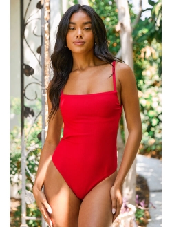 Bae Watch Blue Square Neck Lace-Up One-Piece Swimsuit